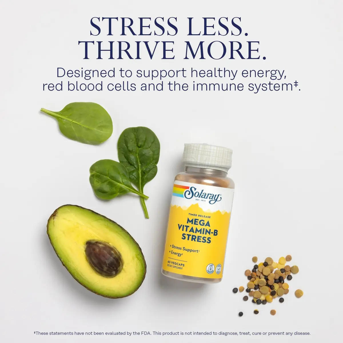SOLARAY Mega Vitamin B-Stress 60 VegCaps | Timed-Release B Complex with 1000 mg Vitamin C for Stress & Energy - view 4
