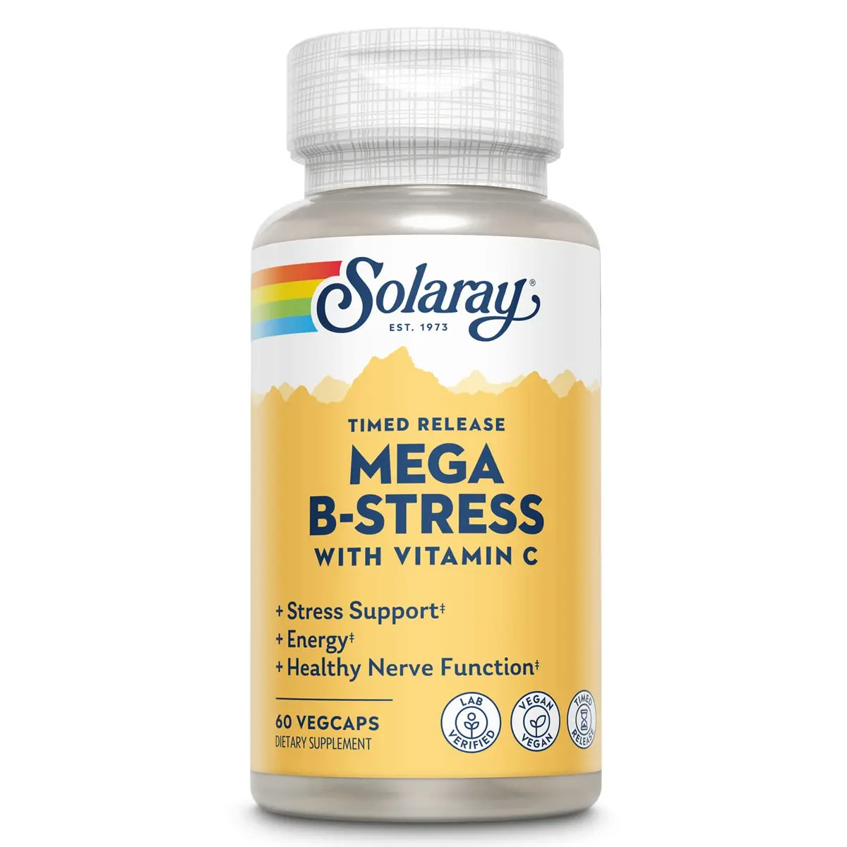 SOLARAY Mega Vitamin B-Stress 60 VegCaps | Timed-Release B Complex with 1000 mg Vitamin C for Stress & Energy - main product image