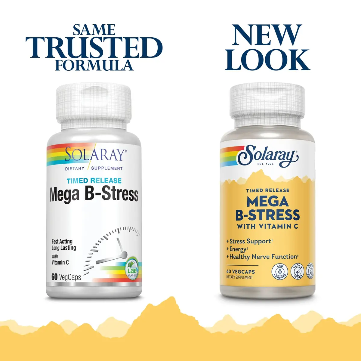 SOLARAY Mega Vitamin B-Stress 60 VegCaps | Timed-Release B Complex with 1000 mg Vitamin C for Stress & Energy - view 2