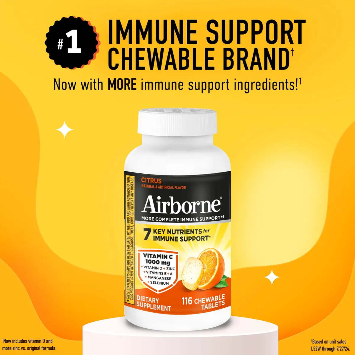 Airborne Citrus Chewable Tablets 116ct | Immune Support with 1000mg Vitamin C & Herbal Blend - view 2