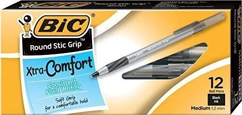 BIC Medium Ultra Round Stic Grip Ballpoint Pen, 12/Pack | Refillable, Black Ink, 6.1 Inches - main product image