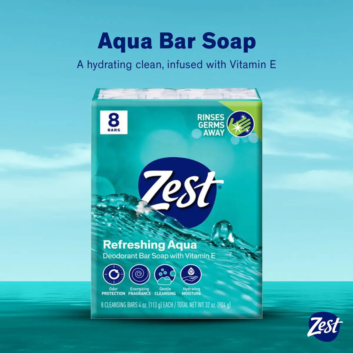 Zest Aqua Bar Soap 113g (4 oz) | Classic Scent, Moisturizing Lather - view 2