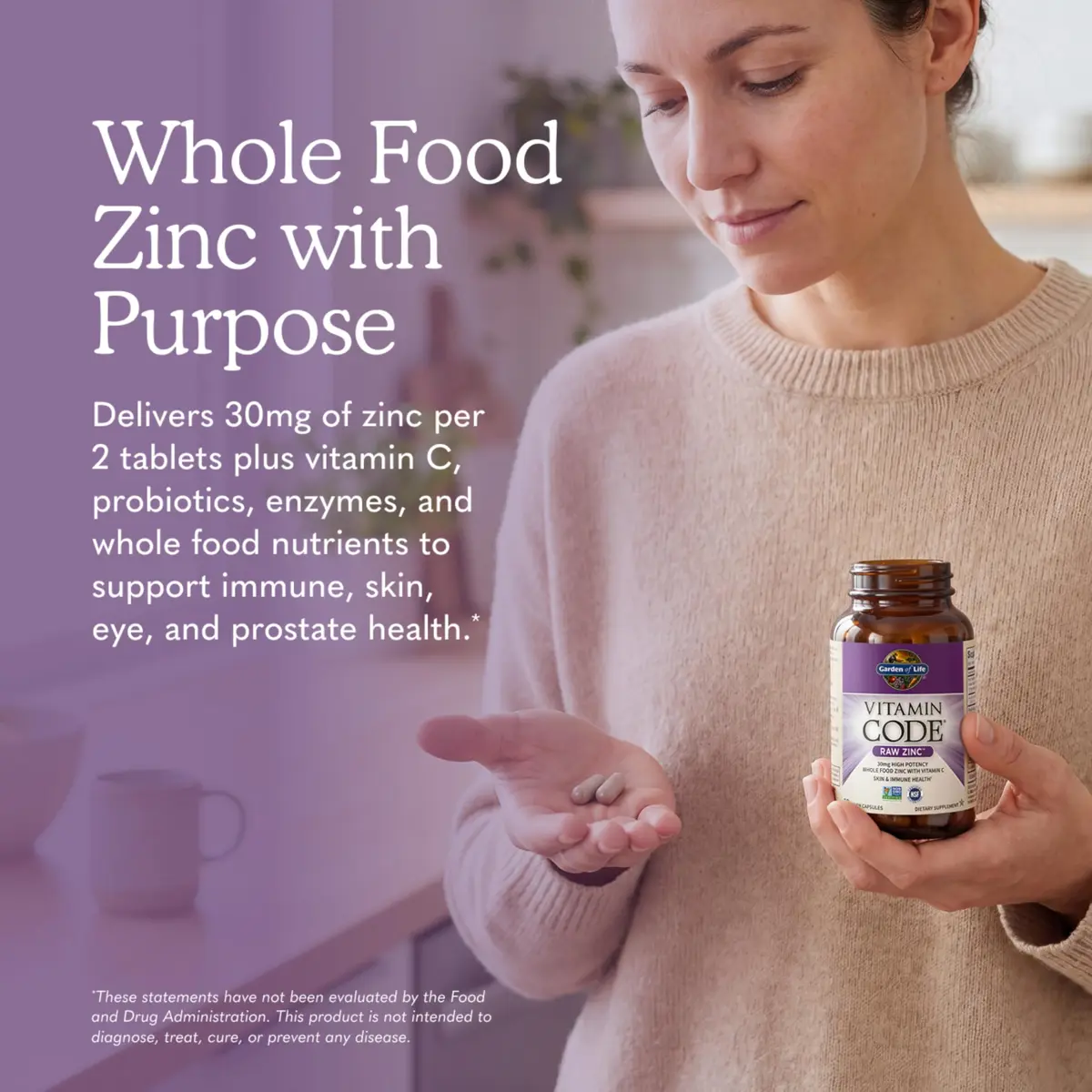 Garden of Life Vitamin Code Raw Zinc Supplement 30mg | Vegan Capsules for Immune & Skin Support - view 2
