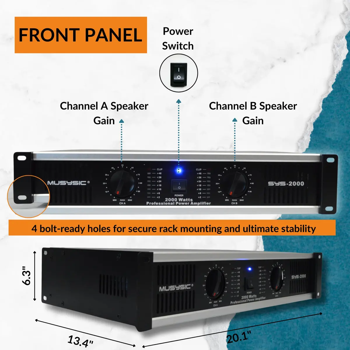 MUSYSIC Power Amplifier 2000 Watts | 2 Channel PA Amplifier for Speakers in India - view 3