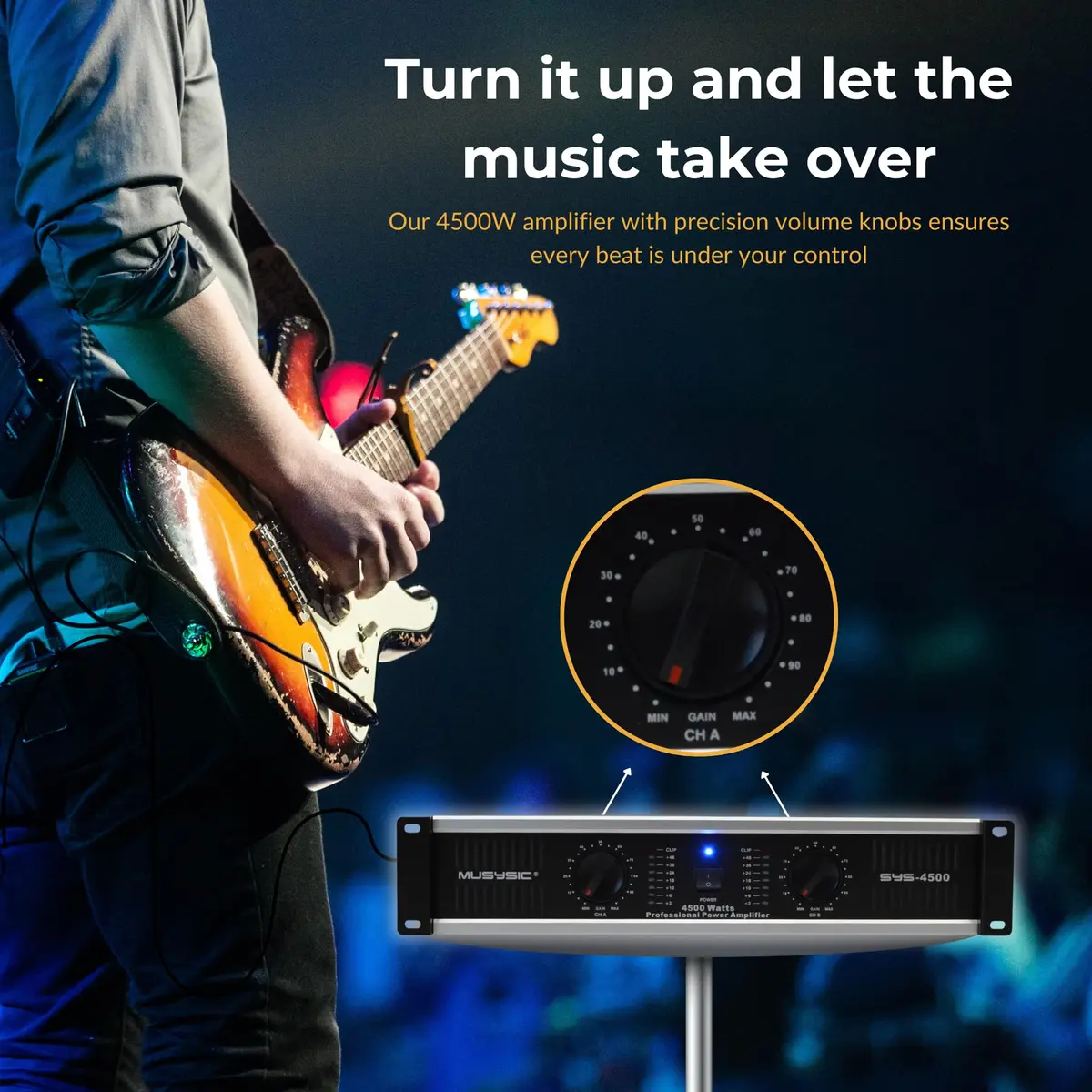 MUSYSIC Professional Power Amplifier 2 Channel 4500W | 2200W at 2Ω, 1100W at 4Ω, 550W at 8Ω, Rack Mount - view 6