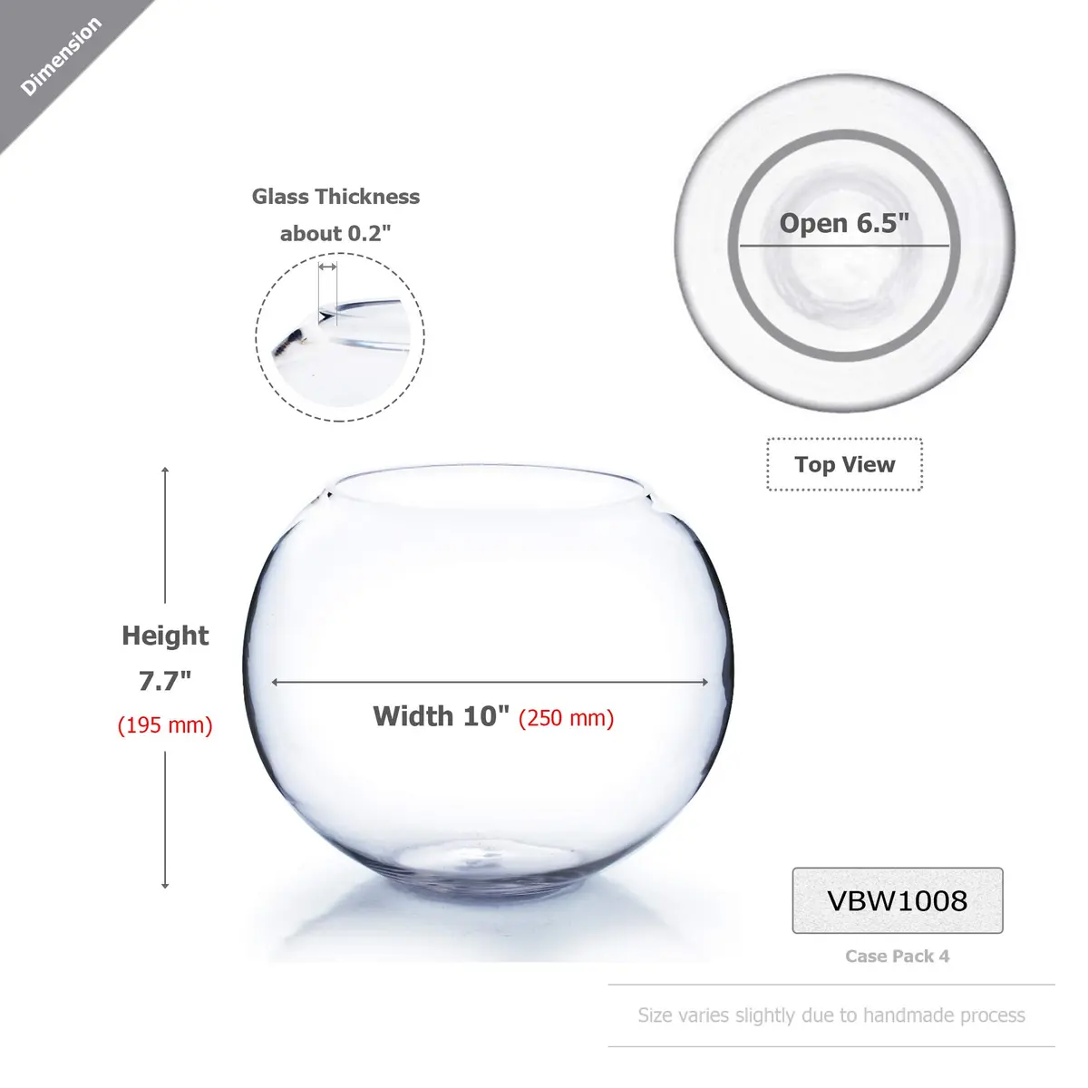 WGVI Large Glass Bubble Vase 23cm (9"D) | Handcrafted Clear Decorative Bowl for Home & Events - view 2