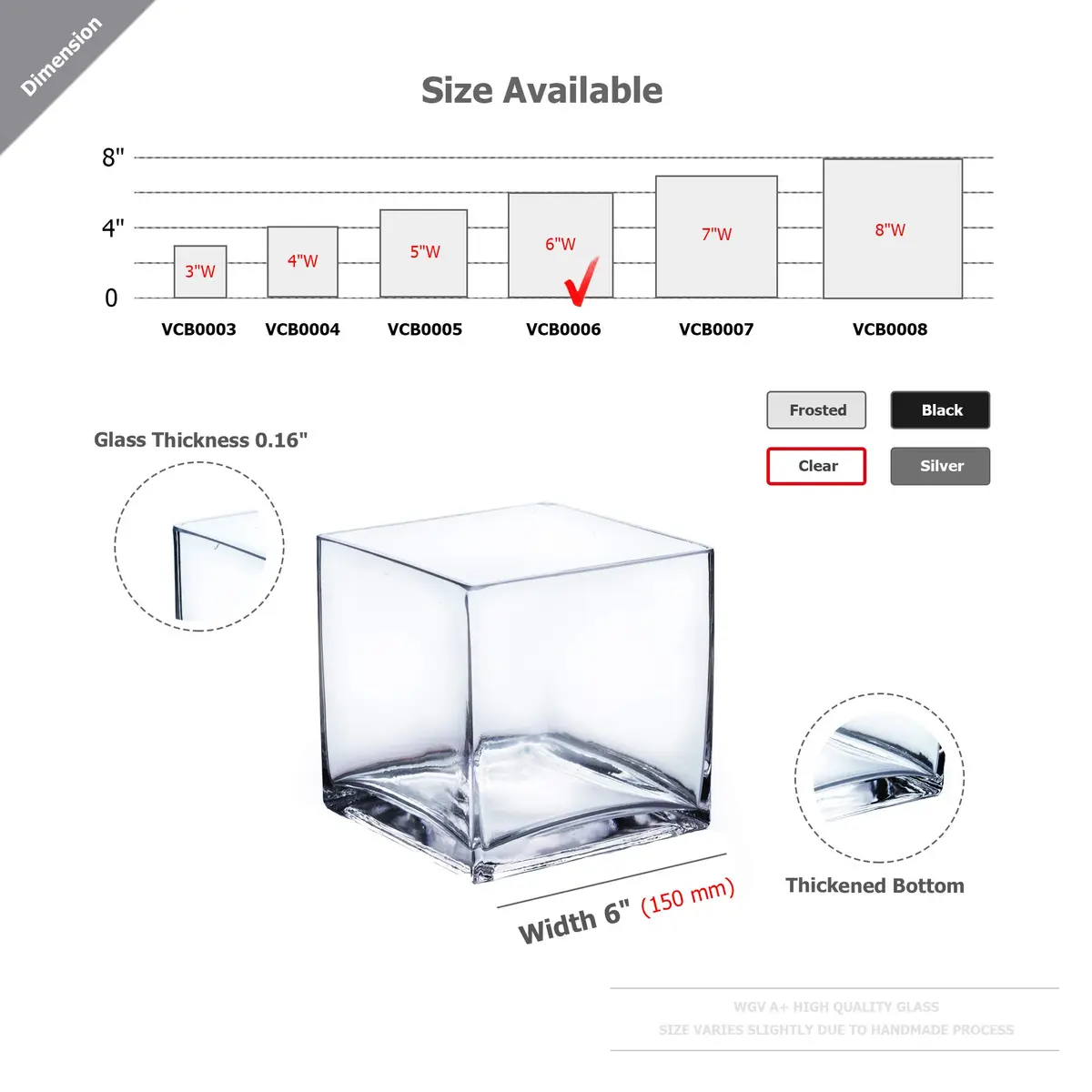 WGVI WGV Cube Glass Vase 6" Clear Elegant Floral Accent Container - view 2