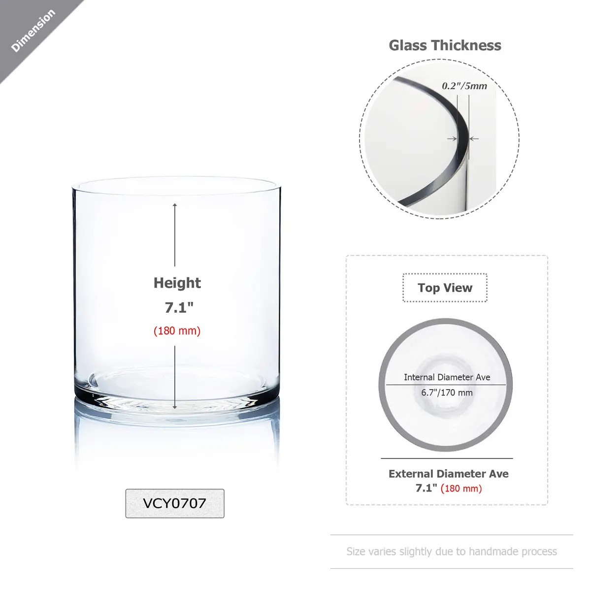WGVI 7" Cylinder Vase | Clear Wide Large Diameter Glassware for Home Accent Decor - view 2