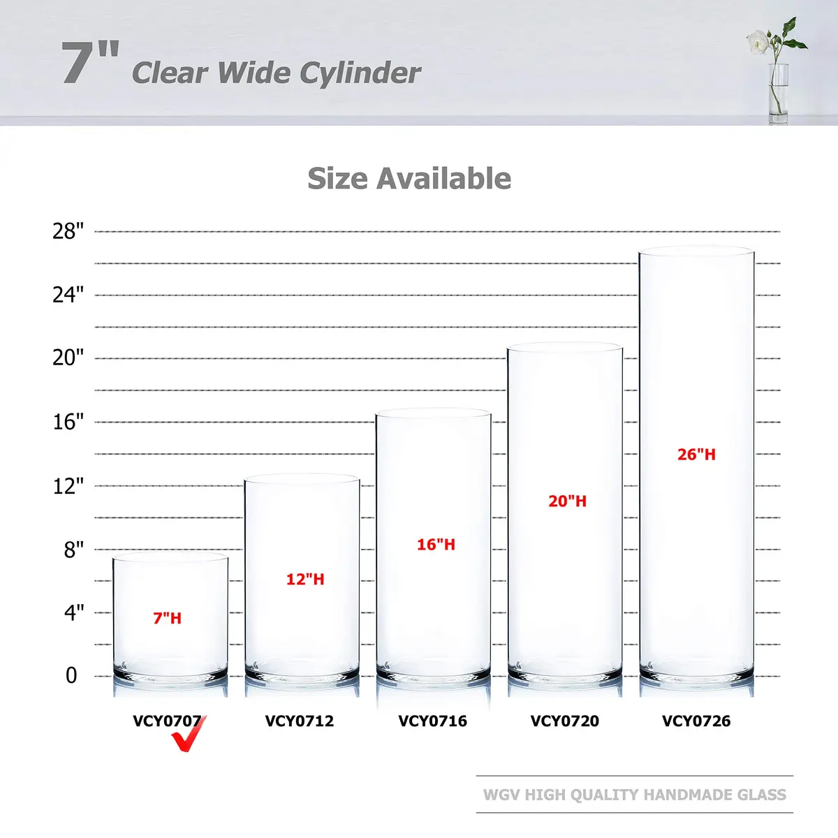 WGVI 7" Cylinder Vase | Clear Wide Large Diameter Glassware for Home Accent Decor - view 3