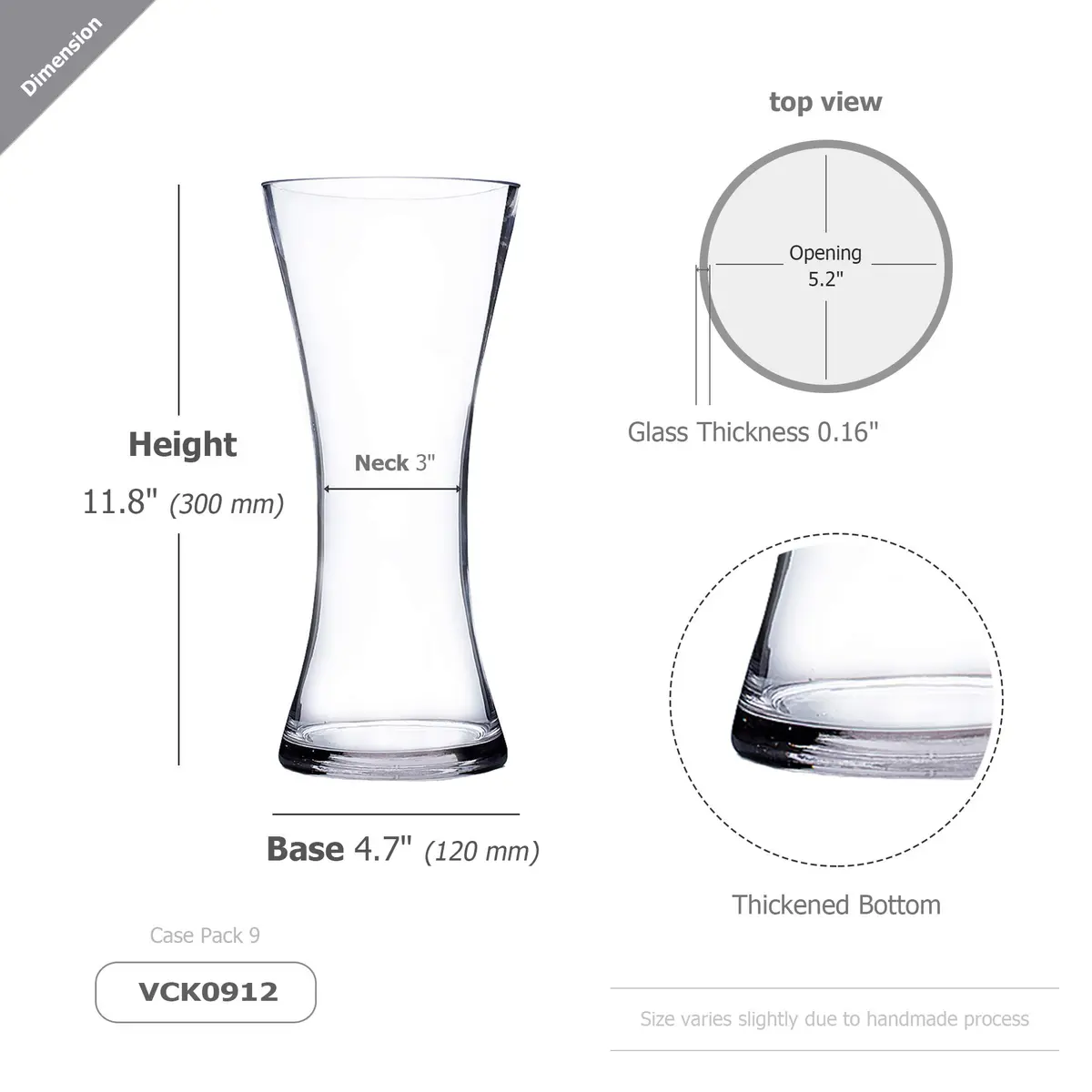 WGVI Unique Bouquet Vase, 5" W, 12" H, Clear Glass Tall Floral Centerpiece for Home & Wedding Decor - view 2