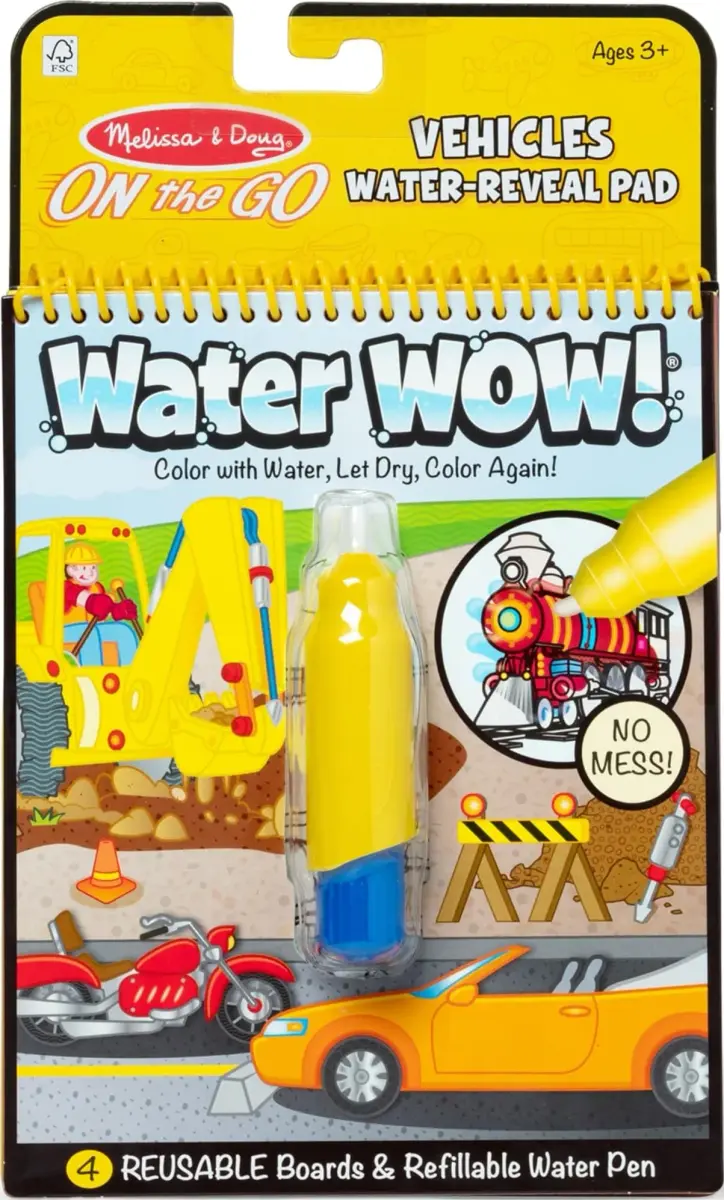 Melissa & Doug On The Go Water Wow! Mess Free Coloring Book Vehicles 25.4cm (10in) | FSC Certified Activity Pad - main product image