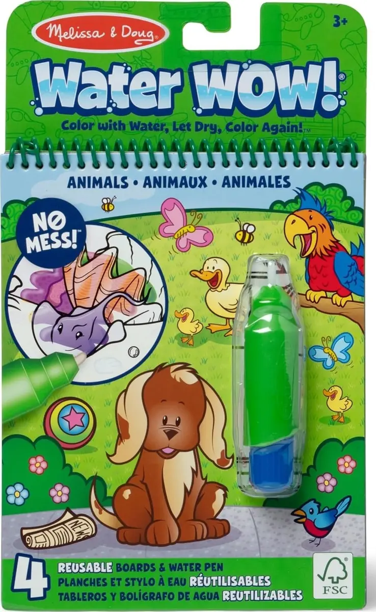 Melissa & Doug On the Go Water Wow! Animals Activity Pad | Mess-Free Water Reveal Coloring Book with Refillable Pen, 4 Pages, Ages 3+ - main product image
