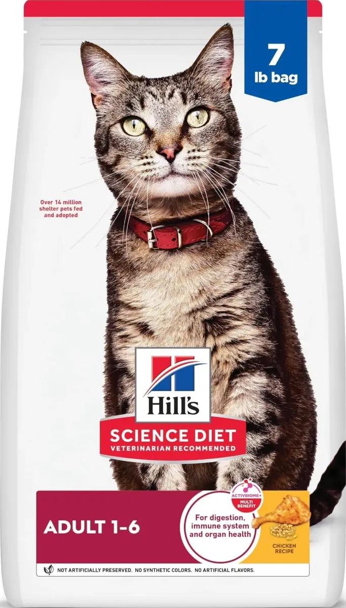 Hill's Science Diet Adult 1-6 Dry Cat Food Chicken Recipe 3.18 kg (7 lb) | Veterinarian Recommended for Lean Muscle & Skin Health - main product image
