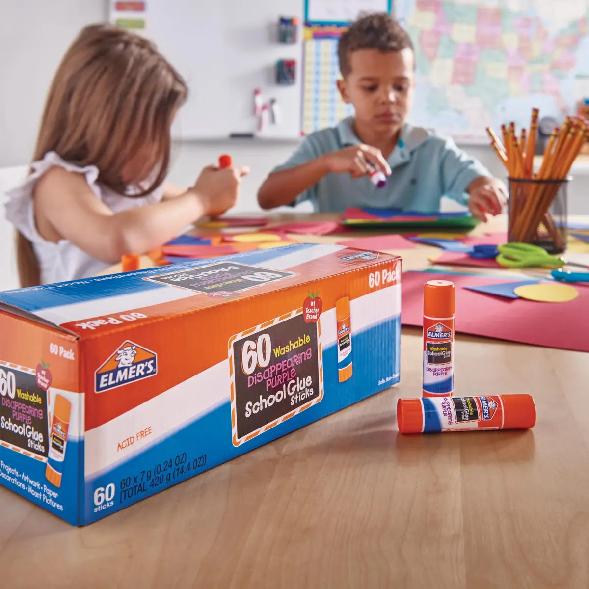 Elmer's Disappearing Purple School Glue Sticks, Washable, 7g Each, 60 Count | Non-Toxic Classroom Pack - view 5