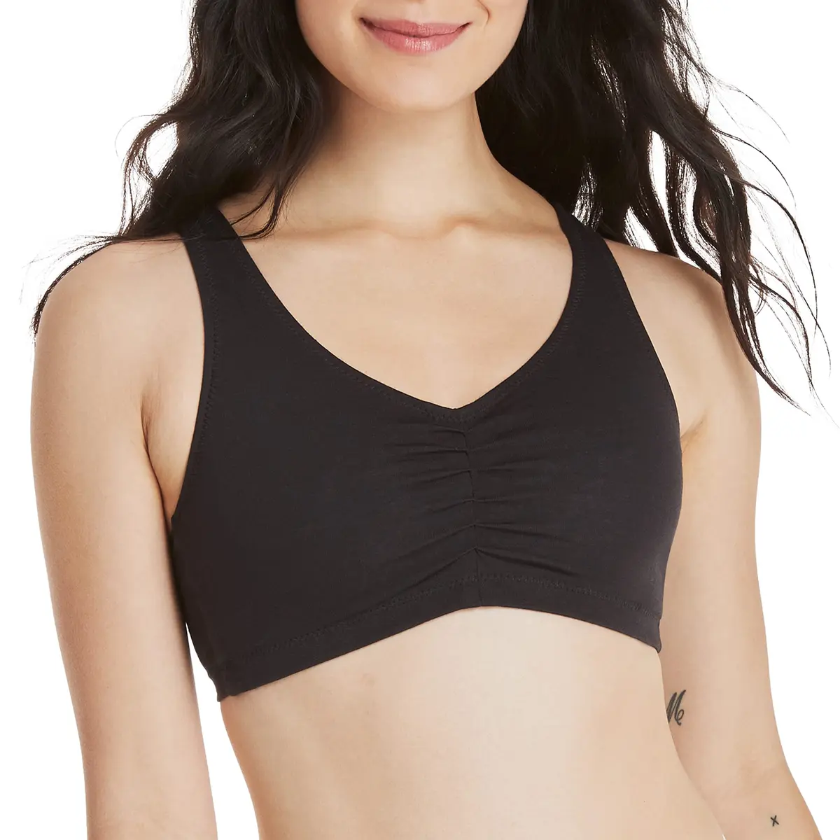 Hanes Women's Stretch Cotton Low Impact Sports Bras - 2 Pack, White/Black, Small | Wireless, Support & Comfort - view 2