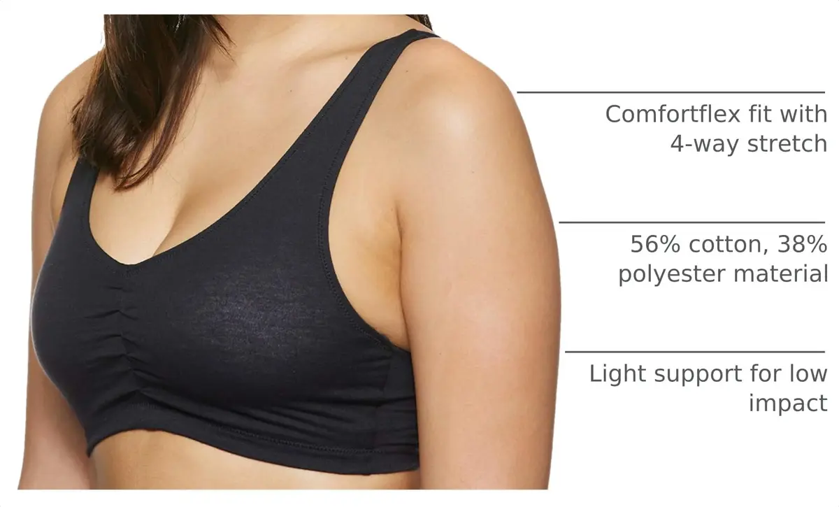 Hanes Women's Stretch Cotton Low Impact Sports Bras - 2 Pack, White/Black, Small | Wireless, Support & Comfort - view 4