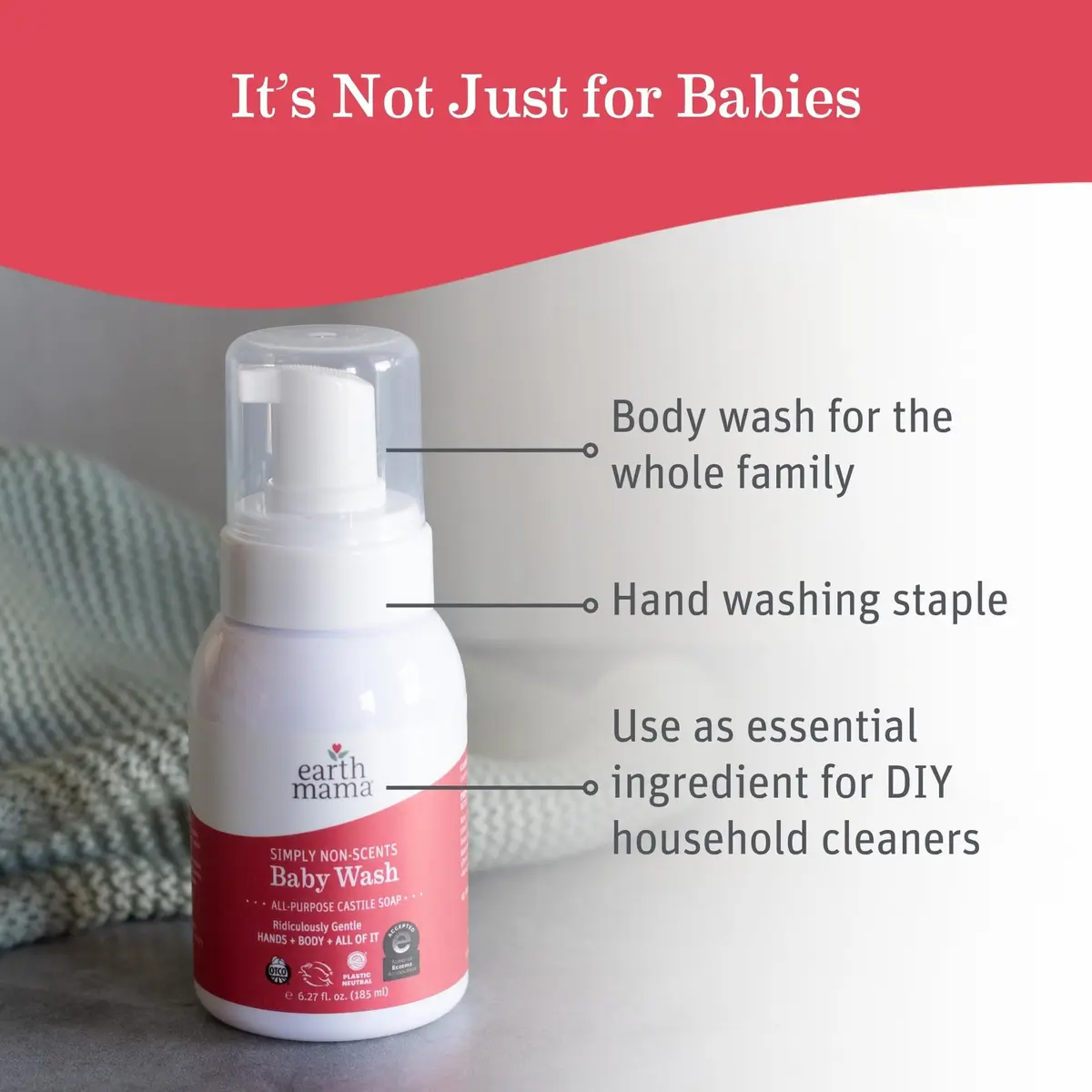 Earth Mama Simply Non-Scents Baby Wash Foaming Hand Soap 186ml (6.27 Fl Oz) | National Eczema Association Seal of Acceptance - view 2
