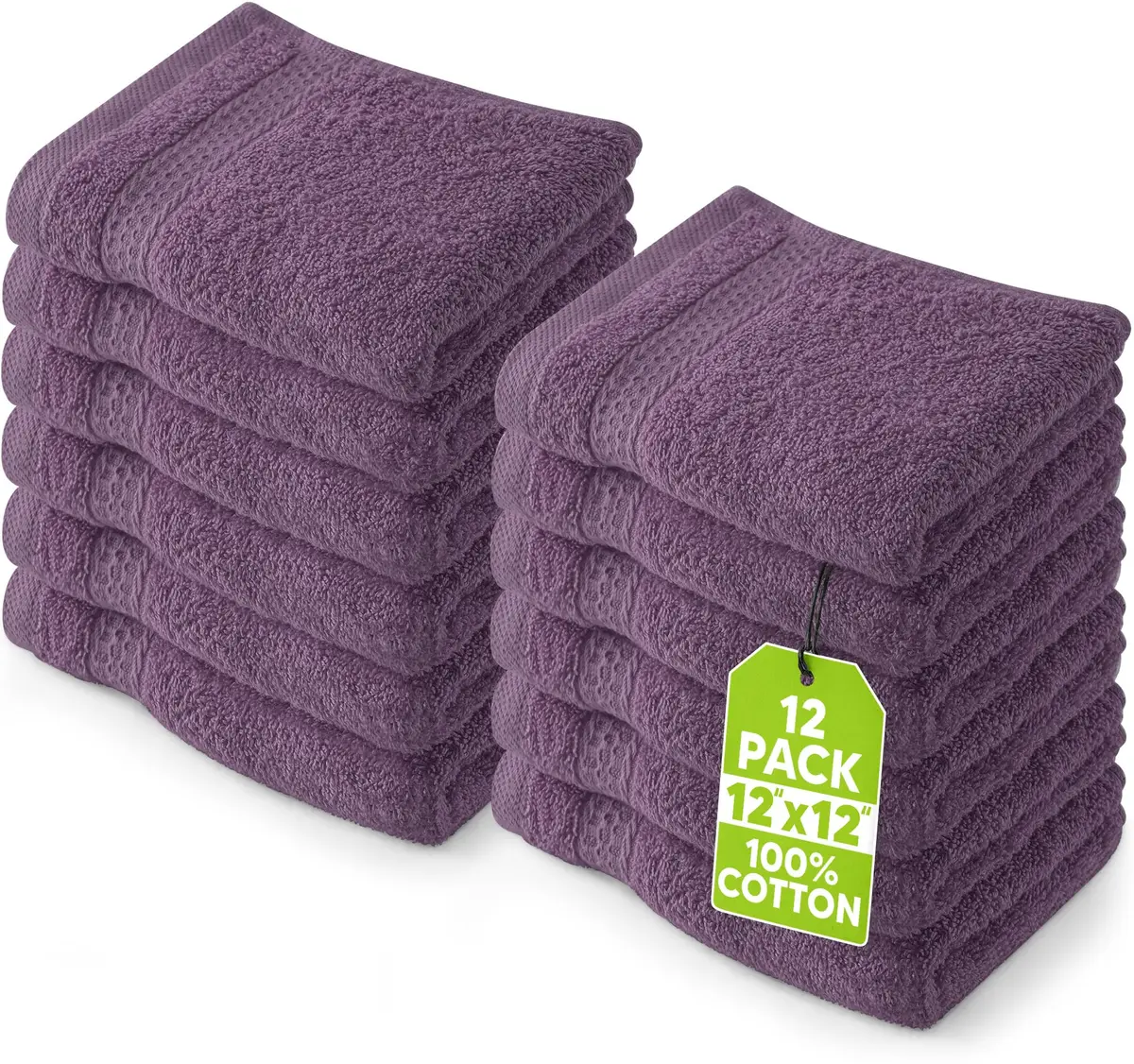 Utopia Towels 12 Pack Premium Wash Cloths, 12x12 in, 100% Cotton, Plum | Highly Absorbent & Soft - main product image