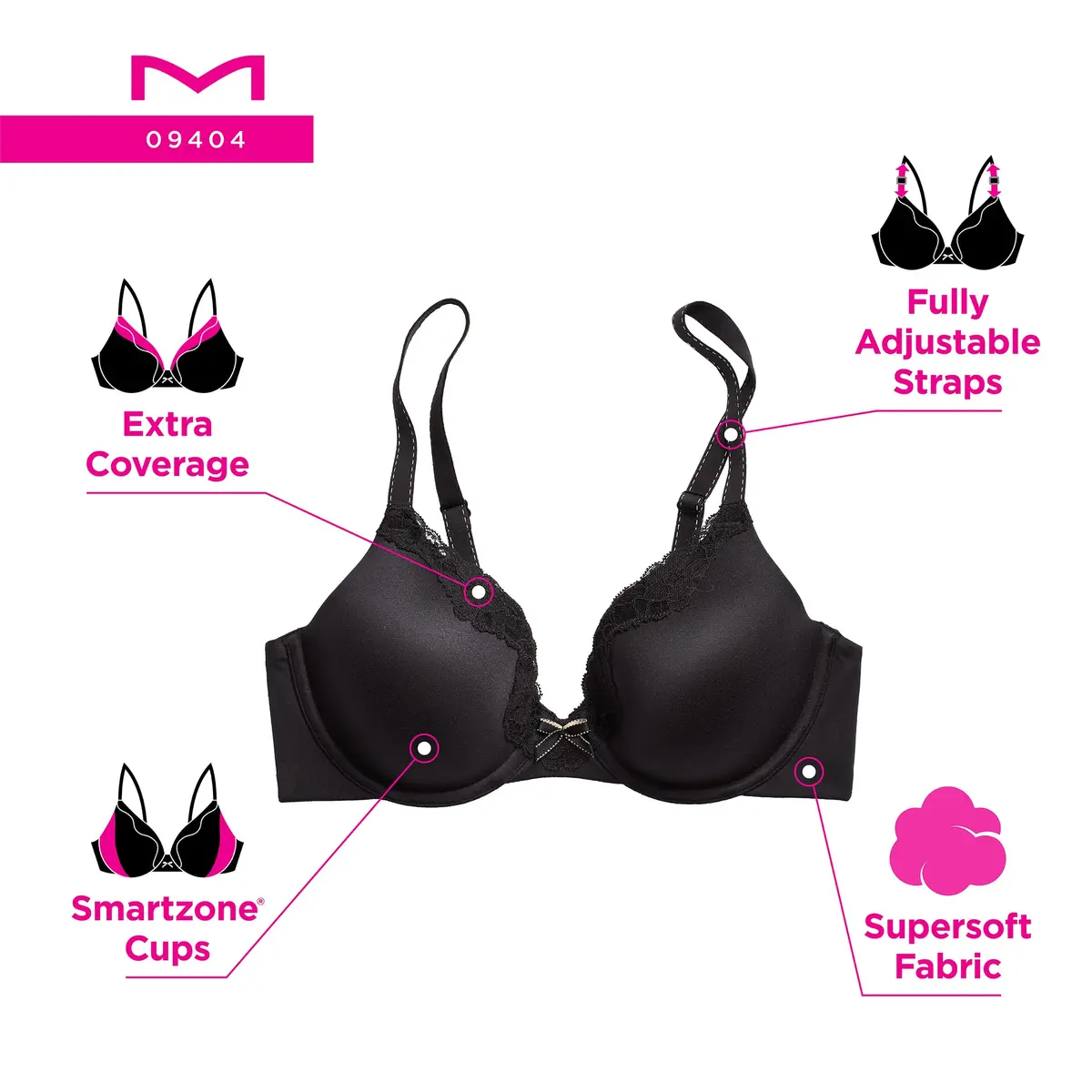 Maidenform Comfort Devotion Embellished Bra 34DD | Full Coverage, Soft Satin Microfiber, Convertible Straps - view 6