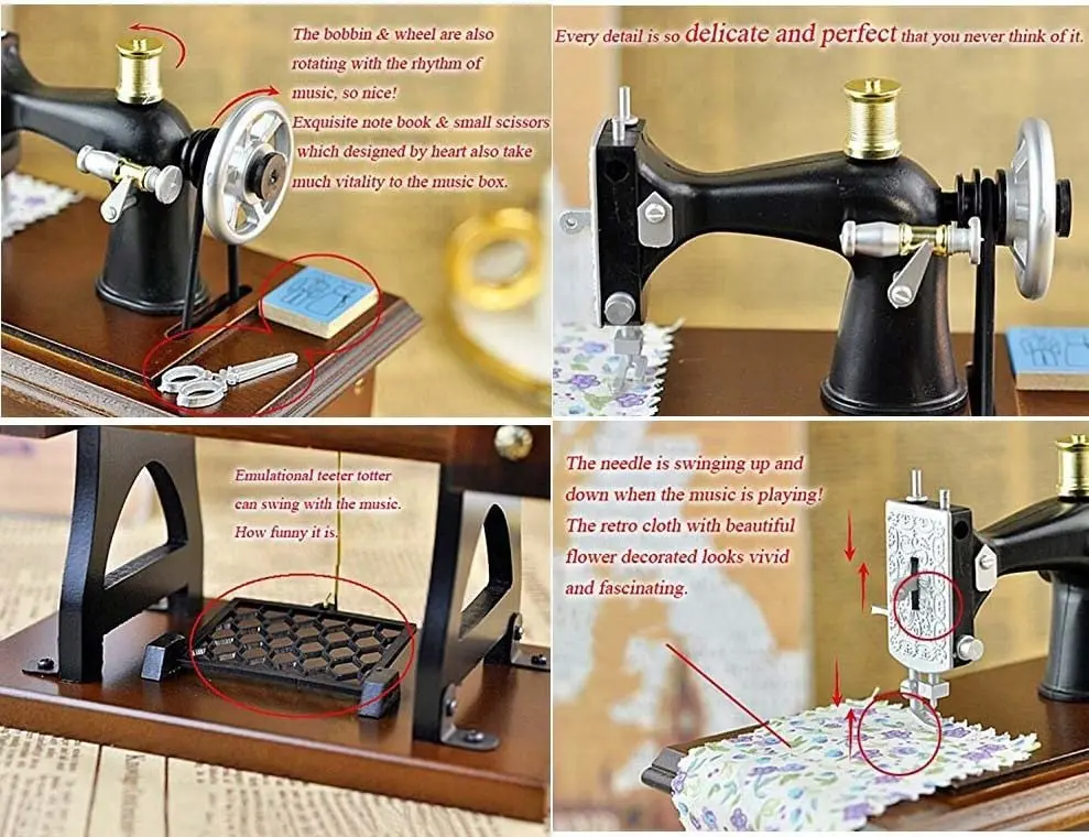 G Ganen Musical Sewing Machine Music Box Vintage Look (Brown-1) | Handcrafted Nostalgic Decor (70-120 chars) - view 6