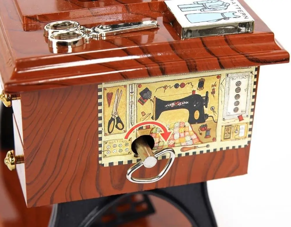 G Ganen Musical Sewing Machine Music Box Vintage Look (Brown-1) | Handcrafted Nostalgic Decor (70-120 chars) - view 4