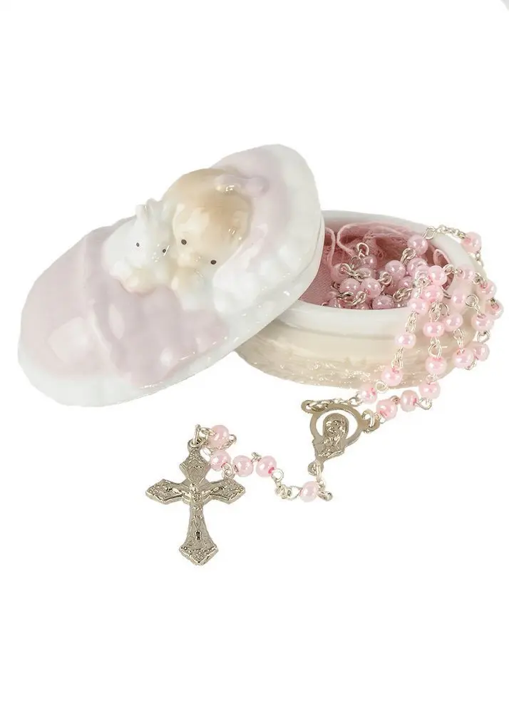 Roman Children's Gift Box with Rosary | Religious, Durable, 1.5"H Baby Girl Keepsake - main product image