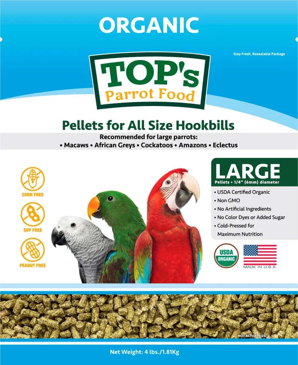TOP's Parrot Food USDA Organic Certified Non-GMO Bird Food for Hookbills 1.82 kg (4 lb) | Complete Diet for Large Parrots - main product image