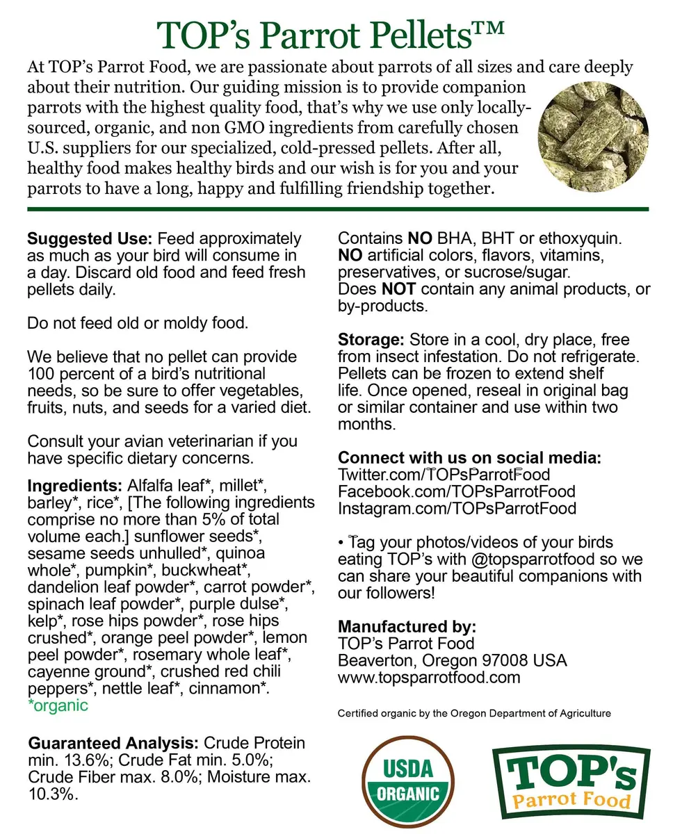 TOP's Parrot Food USDA Organic Certified Non-GMO Bird Food for Hookbills 1.82 kg (4 lb) | Complete Diet for Large Parrots - view 4