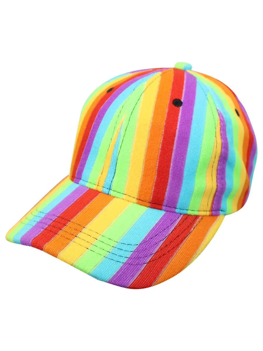 Luxury Divas Rainbow Striped Baseball Cap Hat with Fuzzy Texture & Adjustable Strap | 18-24 inch Circumference (Multi) - main product image