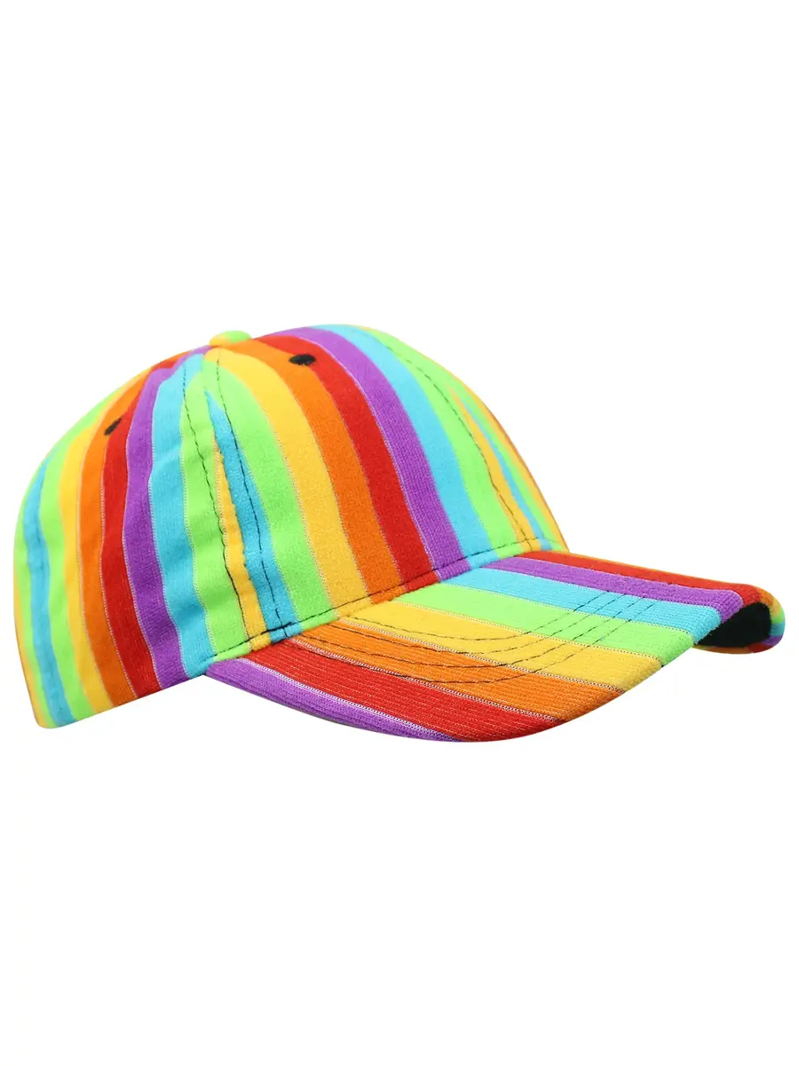 Luxury Divas Rainbow Striped Baseball Cap Hat with Fuzzy Texture & Adjustable Strap | 18-24 inch Circumference (Multi) - view 2