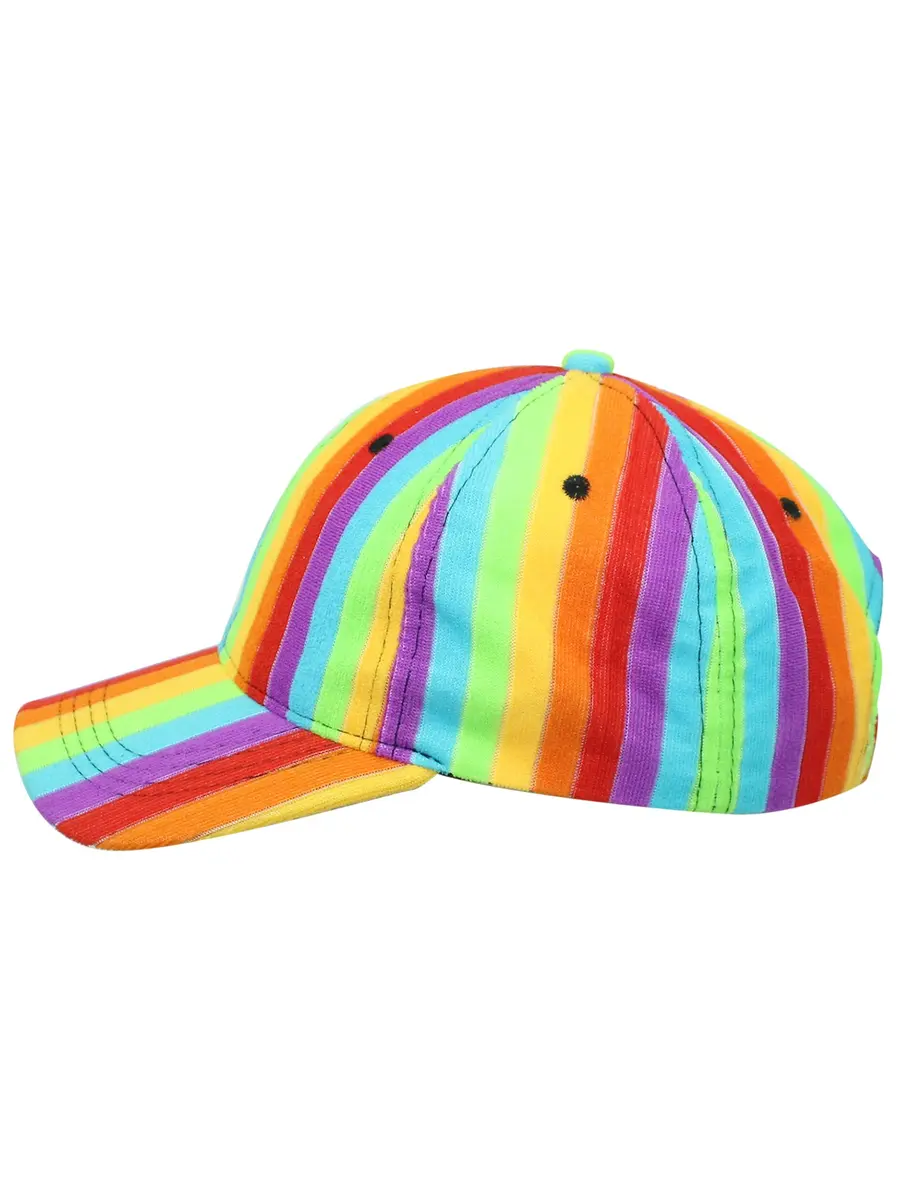 Luxury Divas Rainbow Striped Baseball Cap Hat with Fuzzy Texture & Adjustable Strap | 18-24 inch Circumference (Multi) - view 3