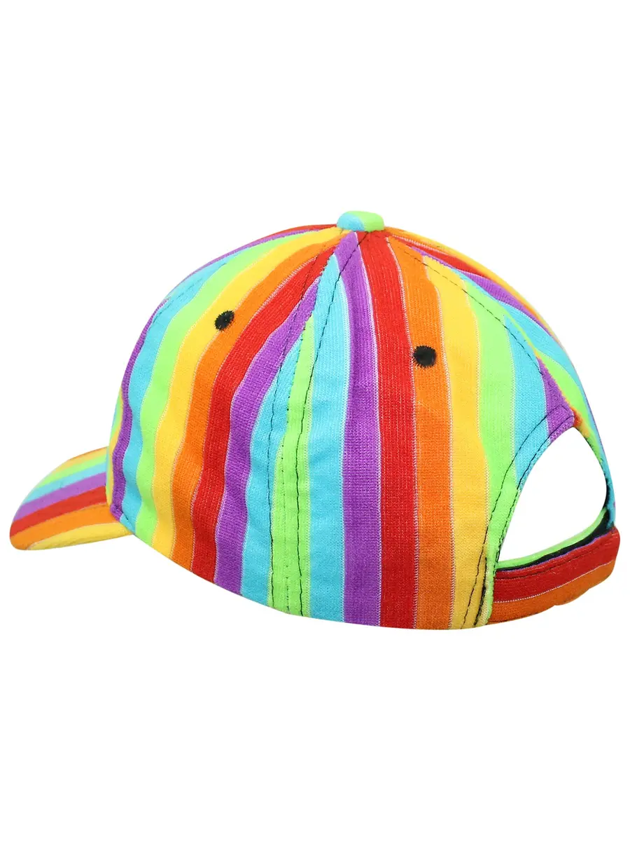 Luxury Divas Rainbow Striped Baseball Cap Hat with Fuzzy Texture & Adjustable Strap | 18-24 inch Circumference (Multi) - view 4