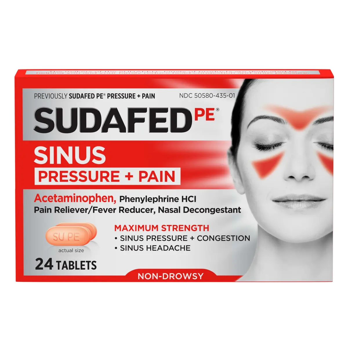 Sudafed Sinus Pressure + Pain Relief Tablets 24 Ct | Non-Drowsy Maximum Strength - main product image