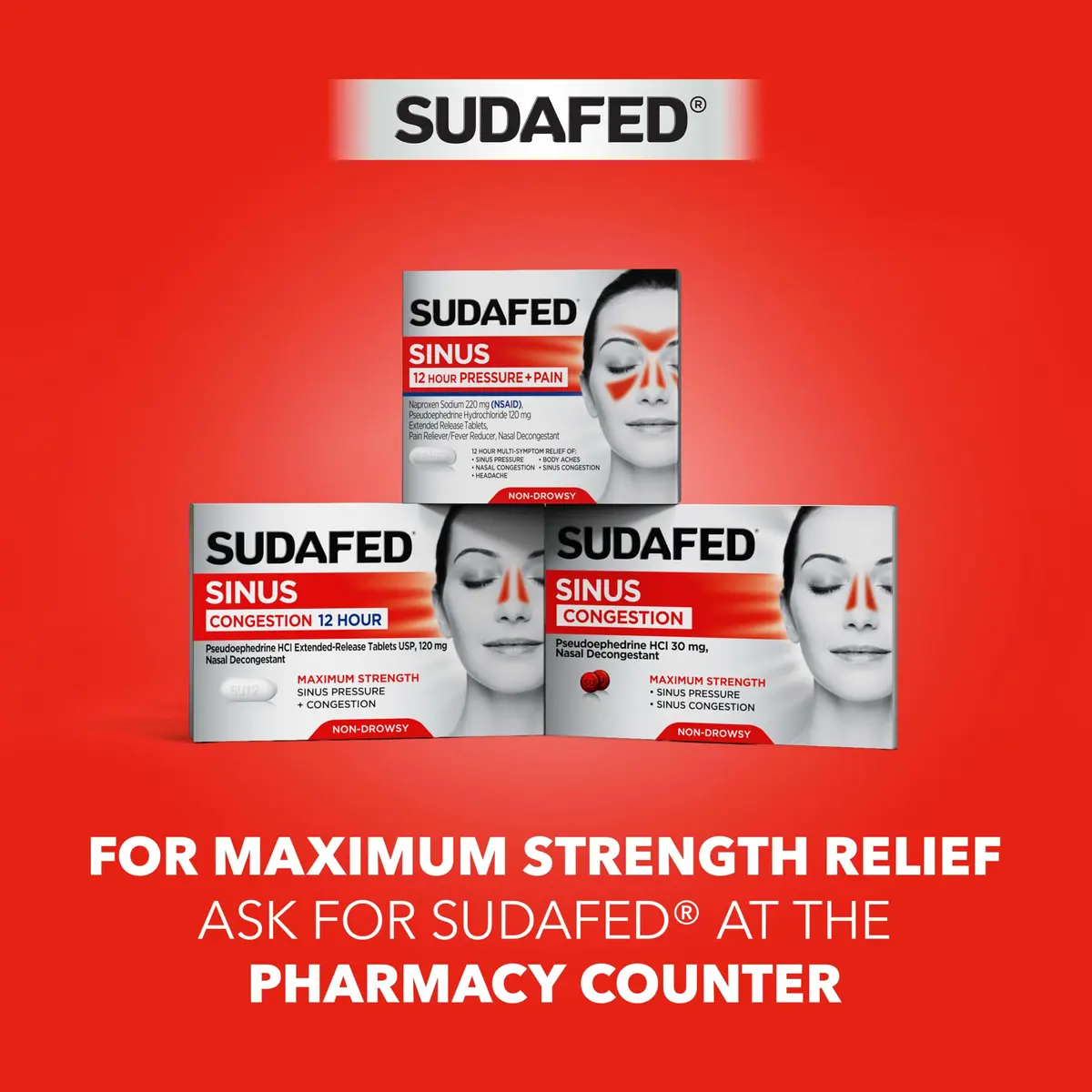 Sudafed Sinus Pressure + Pain Relief Tablets 24 Ct | Non-Drowsy Maximum Strength - view 5