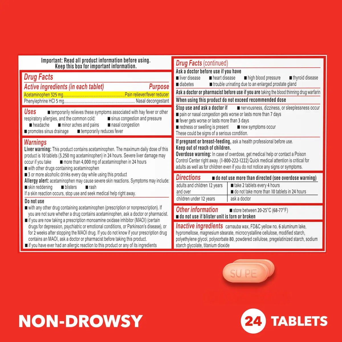 Sudafed Sinus Pressure + Pain Relief Tablets 24 Ct | Non-Drowsy Maximum Strength - view 6