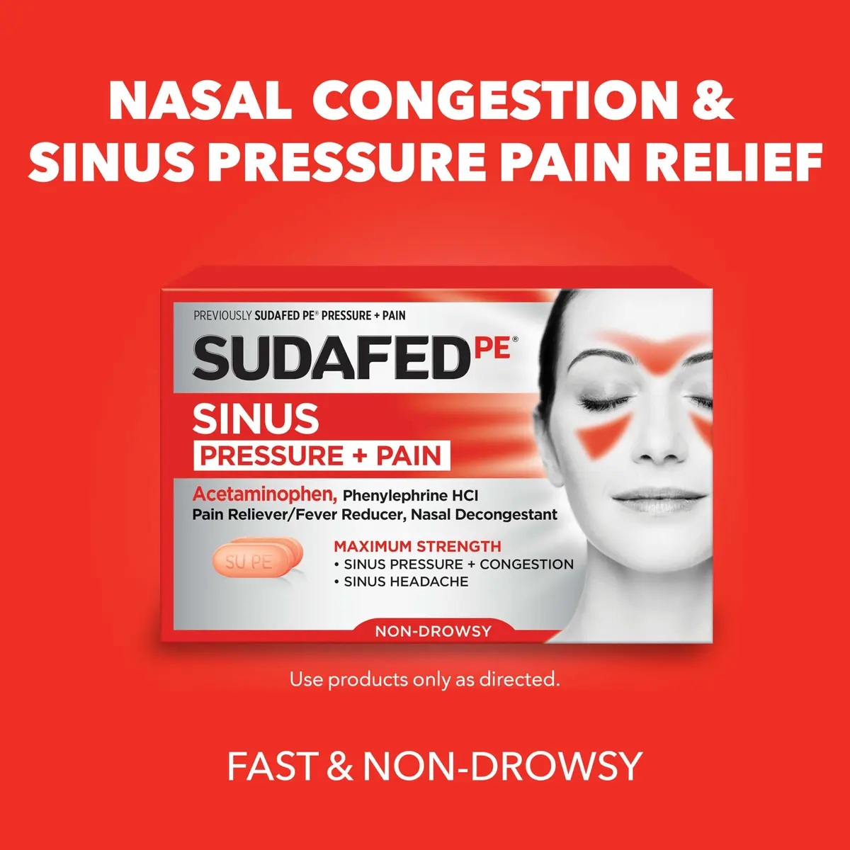 Sudafed Sinus Pressure + Pain Relief Tablets 24 Ct | Non-Drowsy Maximum Strength - view 2