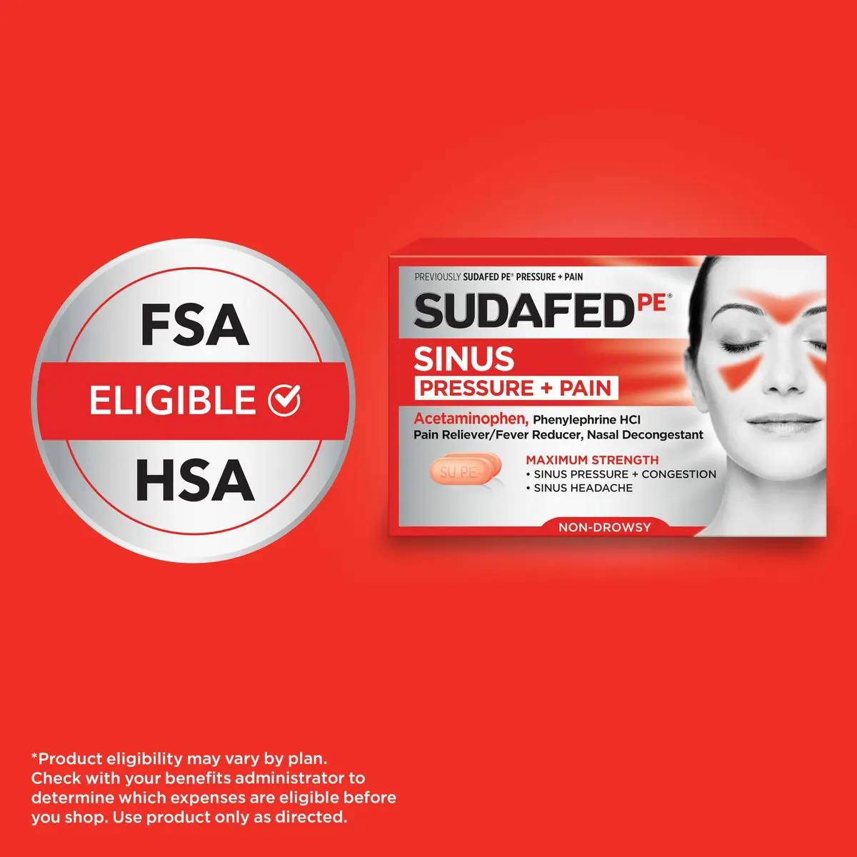 Sudafed Sinus Pressure + Pain Relief Tablets 24 Ct | Non-Drowsy Maximum Strength - view 4