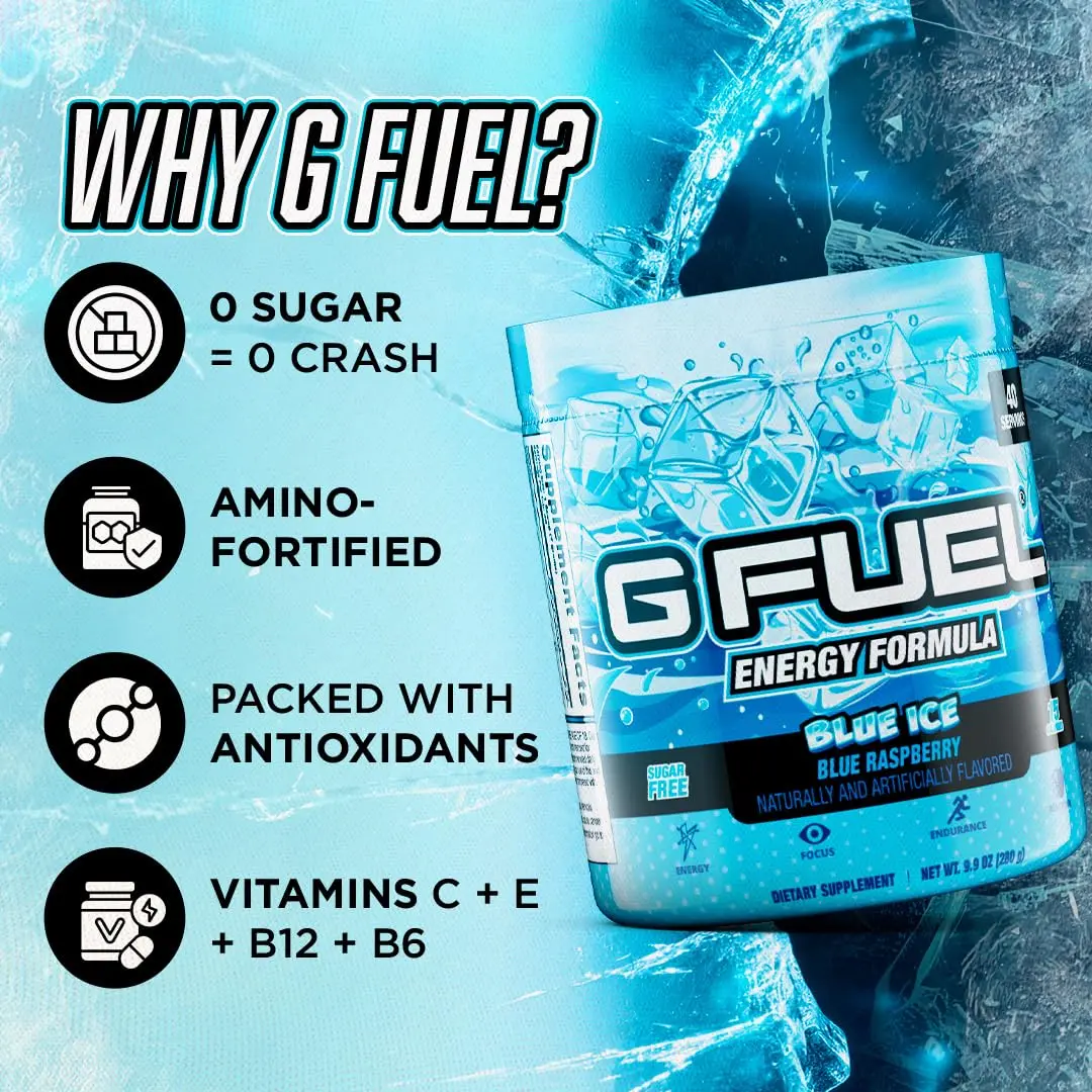G Fuel Blue Ice Energy Drink Powder, 9.8kg (40 Servings) | Sugar Free Focus Amino with Antioxidants - view 5