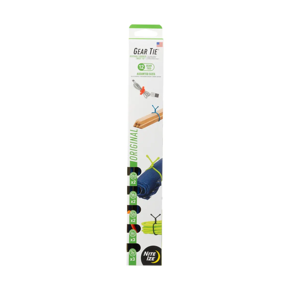 Nite Ize Original Gear Tie, 12 Pack, Assorted Colors | Versatile Reusable Twist Ties for Indoor & Outdoor Use - main product image