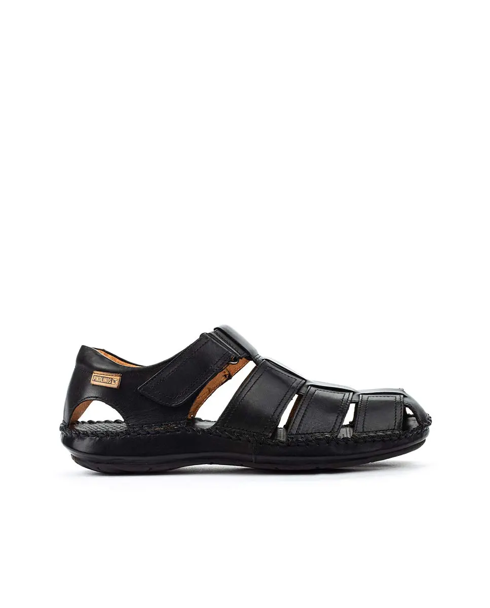 PIKOLINOS Tarifa Men’s Sandals | Leather | Hook-and-Loop Closure | Black - main product image