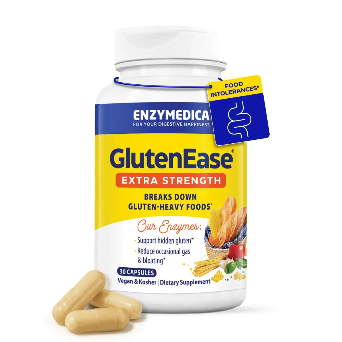 Enzymedica GlutenEase Extra Strength Digestive Enzyme Supplement 30 Capsules | Helps Gas & Bloating - main product image