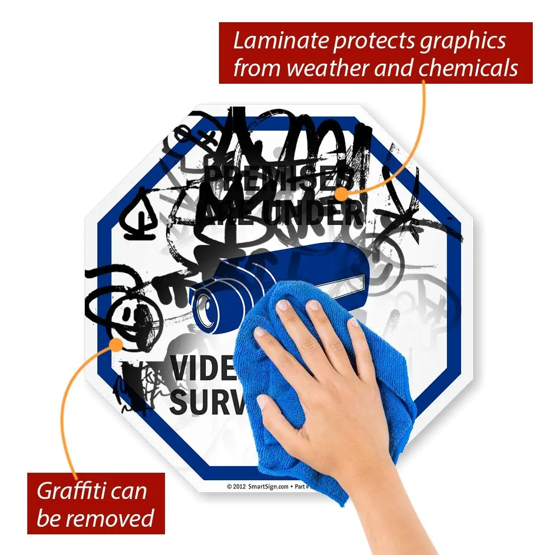 SmartSign Premises Are Under Video & Audio Surveillance Sign 12" x 12" Aluminum Sign - view 5