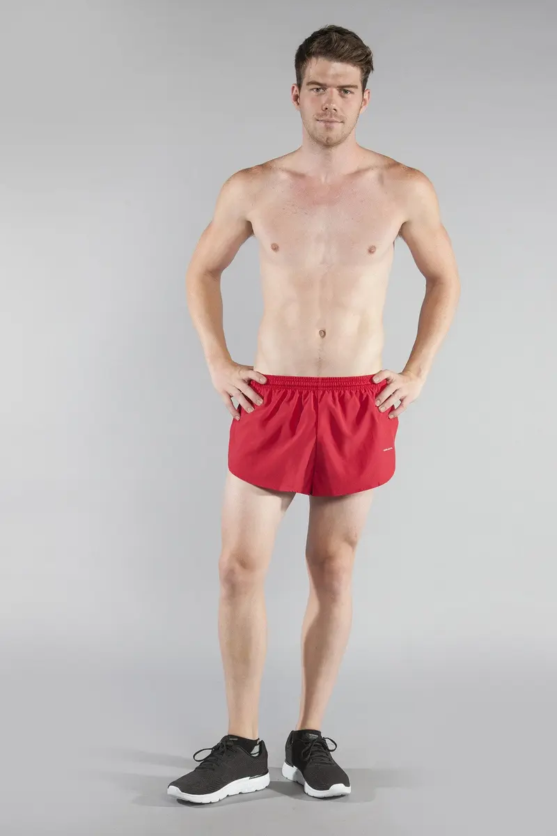B.O.A Men's 1" Elite Split Leg Running Short (Red, Large) | Lightweight Moisture Wicking Active Shorts - view 3