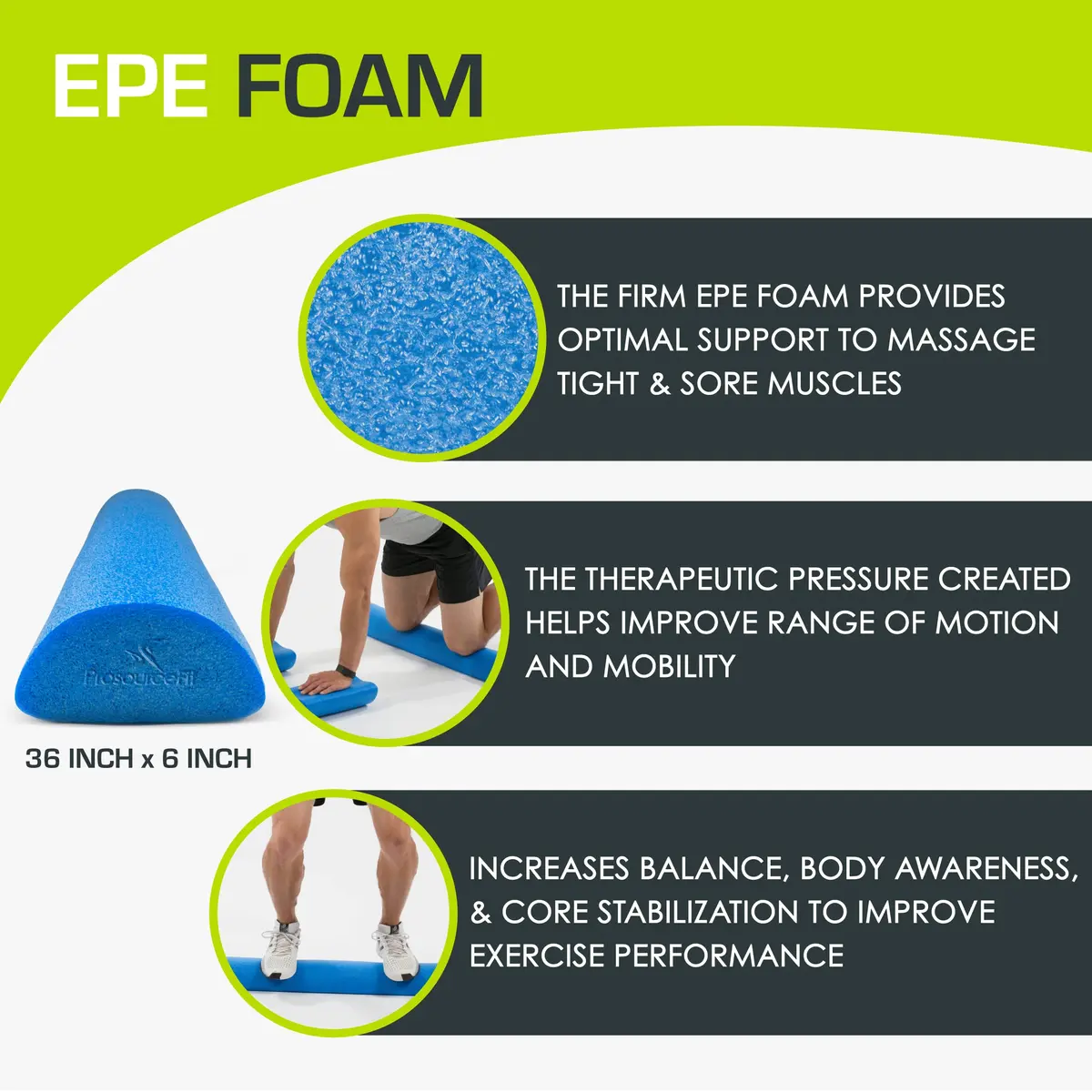 ProSourceFit Blue High Density Foam Roller 91cm (36") x 7.6cm (3") | Extra Firm Muscle Recovery & Core Training - view 4