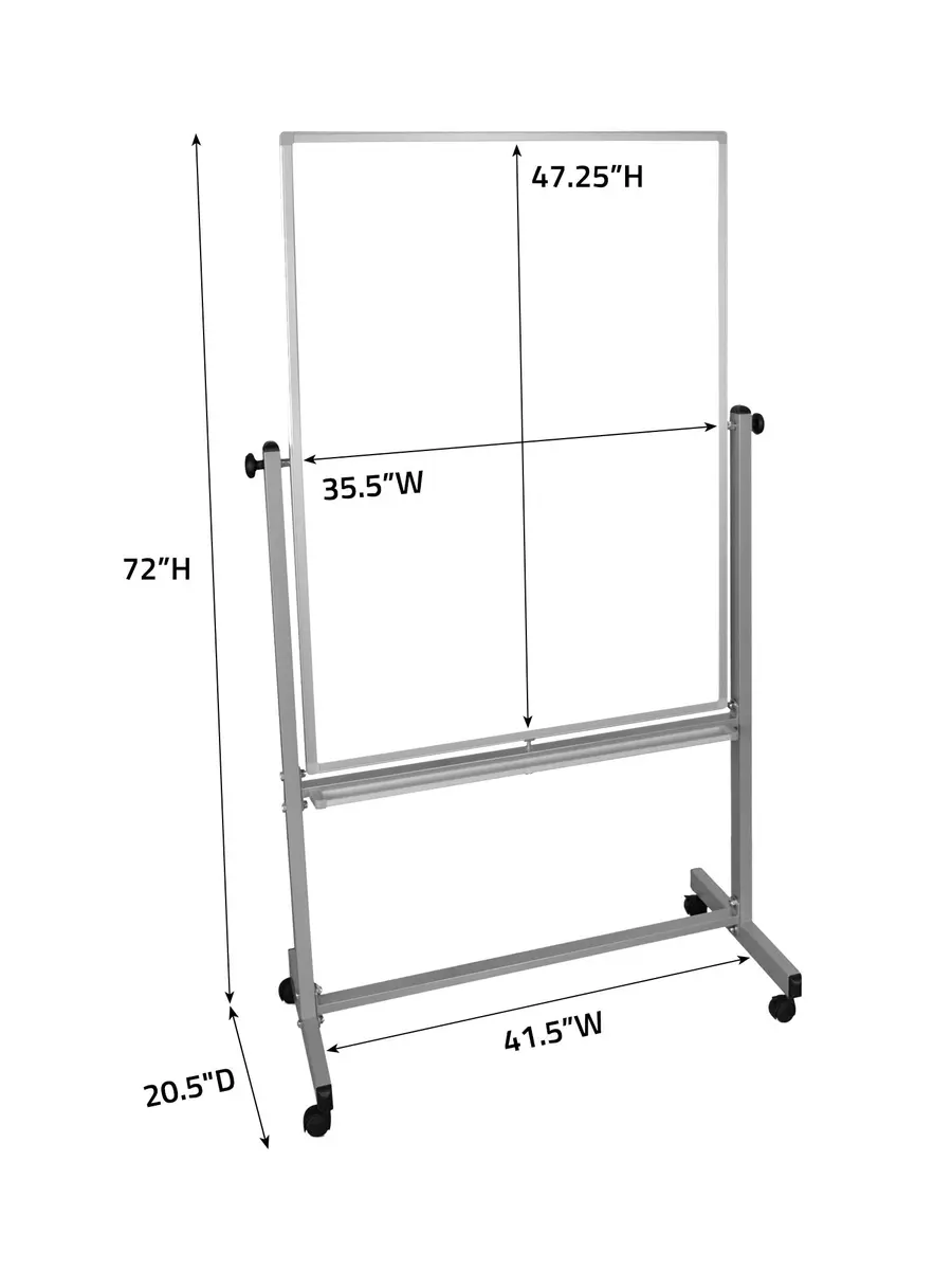 Luxor MB3648WW Mobile Whiteboard 36" x 48" Double Sided Magnetic Dry Erase Board with Stand, Aluminum Frame, Rolling Whiteboard, White - view 4