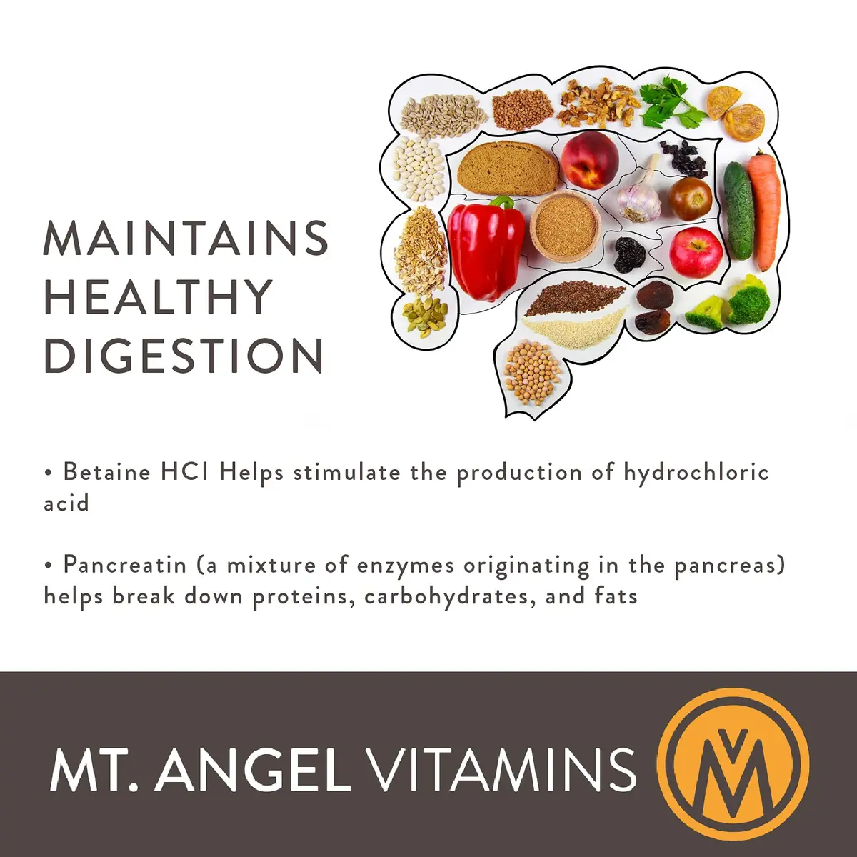 Mt. Angel Vitamins Hydrochloric Acid Betaine 100 Vegetarian Chlorocaps Supports Healthy Digestion & Gastric Juices - view 5