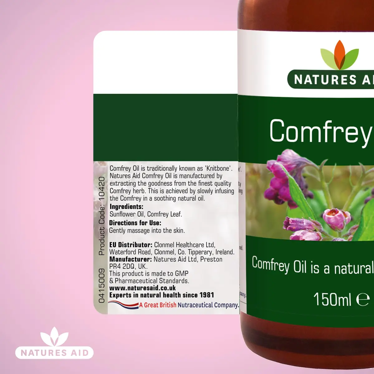 Natures Aid Comfrey Oil - 150ml | Natural Skin & Muscle Rubbing Oil, Vegan, Made in UK, Suitable for Sensitive & Dry Skin - view 5