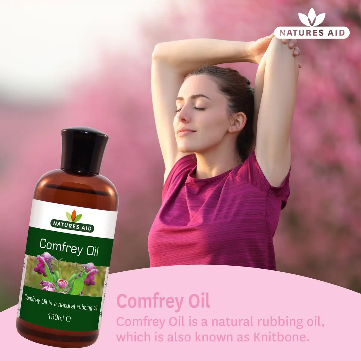 Natures Aid Comfrey Oil - 150ml | Natural Skin & Muscle Rubbing Oil, Vegan, Made in UK, Suitable for Sensitive & Dry Skin - view 2