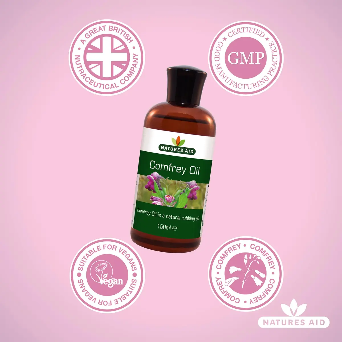 Natures Aid Comfrey Oil - 150ml | Natural Skin & Muscle Rubbing Oil, Vegan, Made in UK, Suitable for Sensitive & Dry Skin - view 4