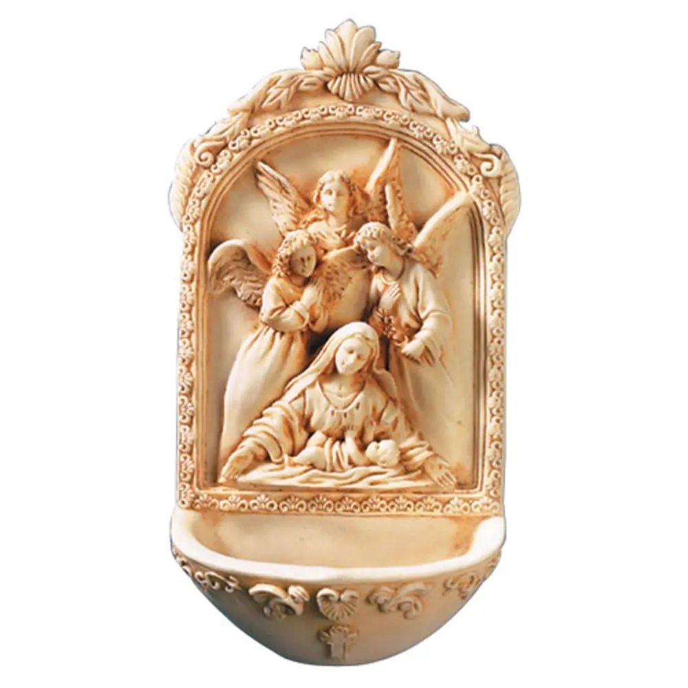 ALUKIKI Catholic Holy Water Font with St. Mary Surrounded by Angels | Resin Religious Wall Decor for Home & Wedding - main product image
